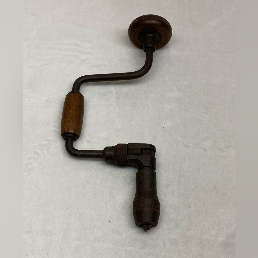 Hand Drill Reversible Ratchet Tool, Bit Brace, Vintage Wooden Tool